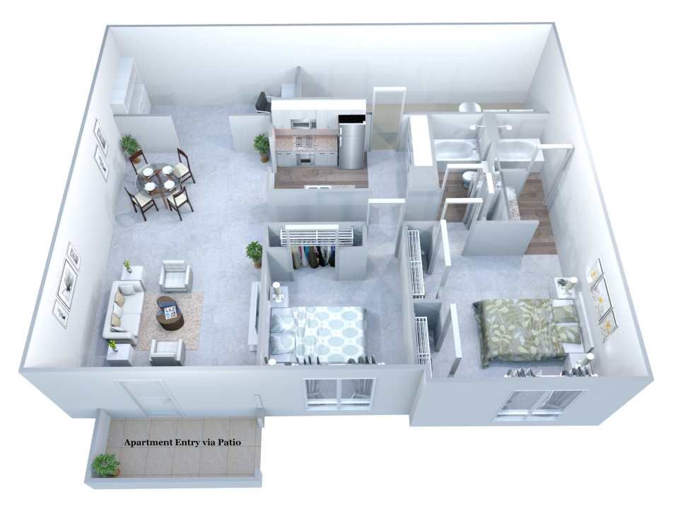 Floor plan for 2 beds, 2 baths, 1351 sqft